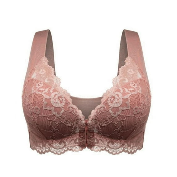 Grofry Women Adjustable Front Open Solid Color Lace Bra Camisole Wireless Underwear Coffee L