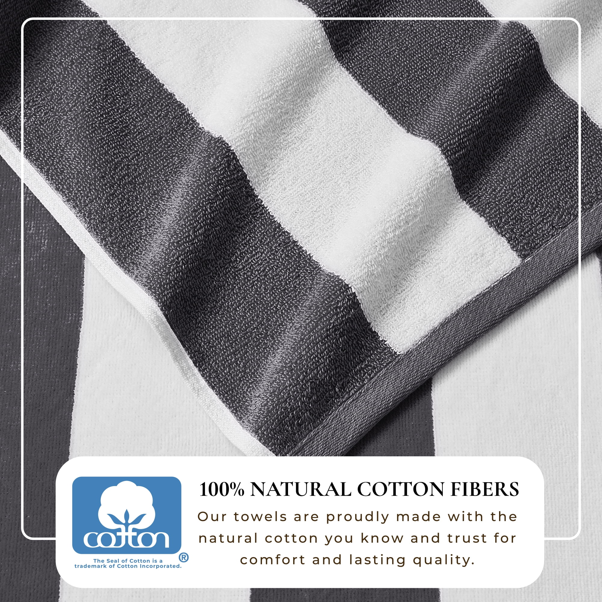 100% Cotton Cabana Striped Beach & Pool Towels (4 Pack - 30" x 60", Charcoal Grey)