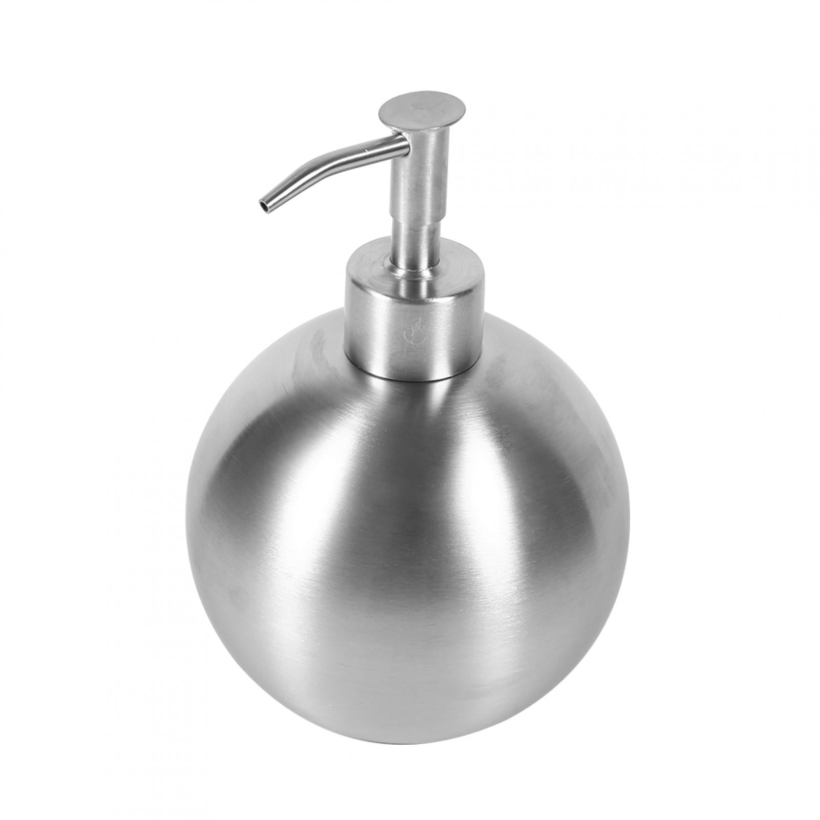 YAHHU 304 Stainless Steel Ball Shaped Bathroom Liquid Soap Dispenser Pump Bottle, 500ml / 17 oz Capacity, Silver