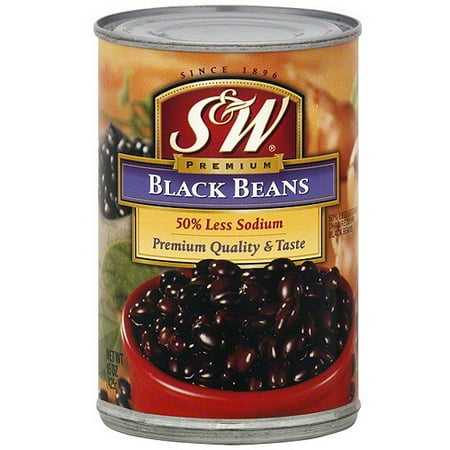 S&W Premium 50% Less Sodium Black Beans, 15 oz (Pack of 12)