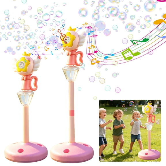 KOPPOP Garden Bubble Machine, LED Musical Lawn Lamp & Rechargeable Battery, Adjustable Height Outdoor Party Bubble Blower for Outdoor Decor (Pink)