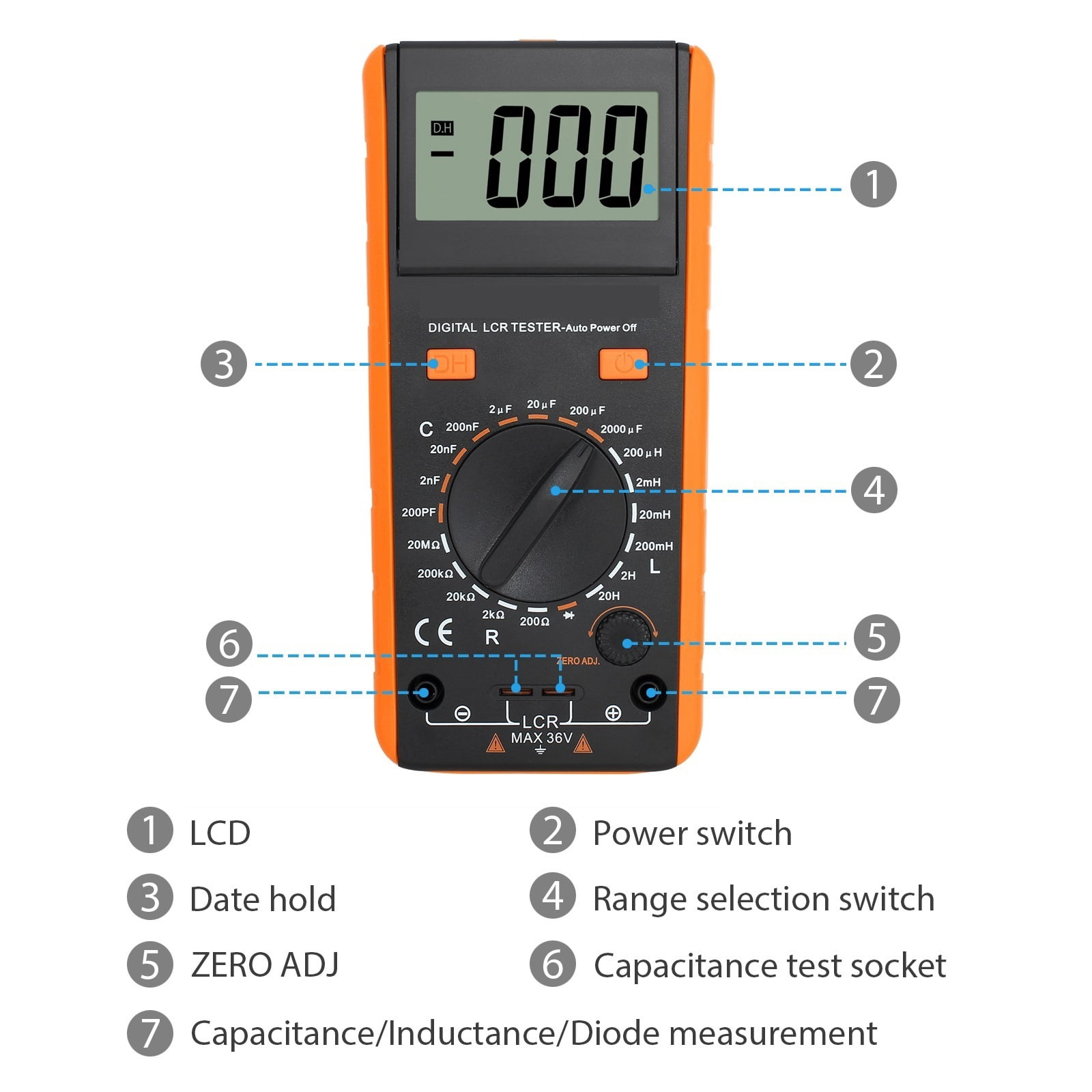 Digital Multimeter LCR Meter Tester For Inductance Capacitance Resistance LCD Display Measuring Meter Tool Kit ,Battery Test