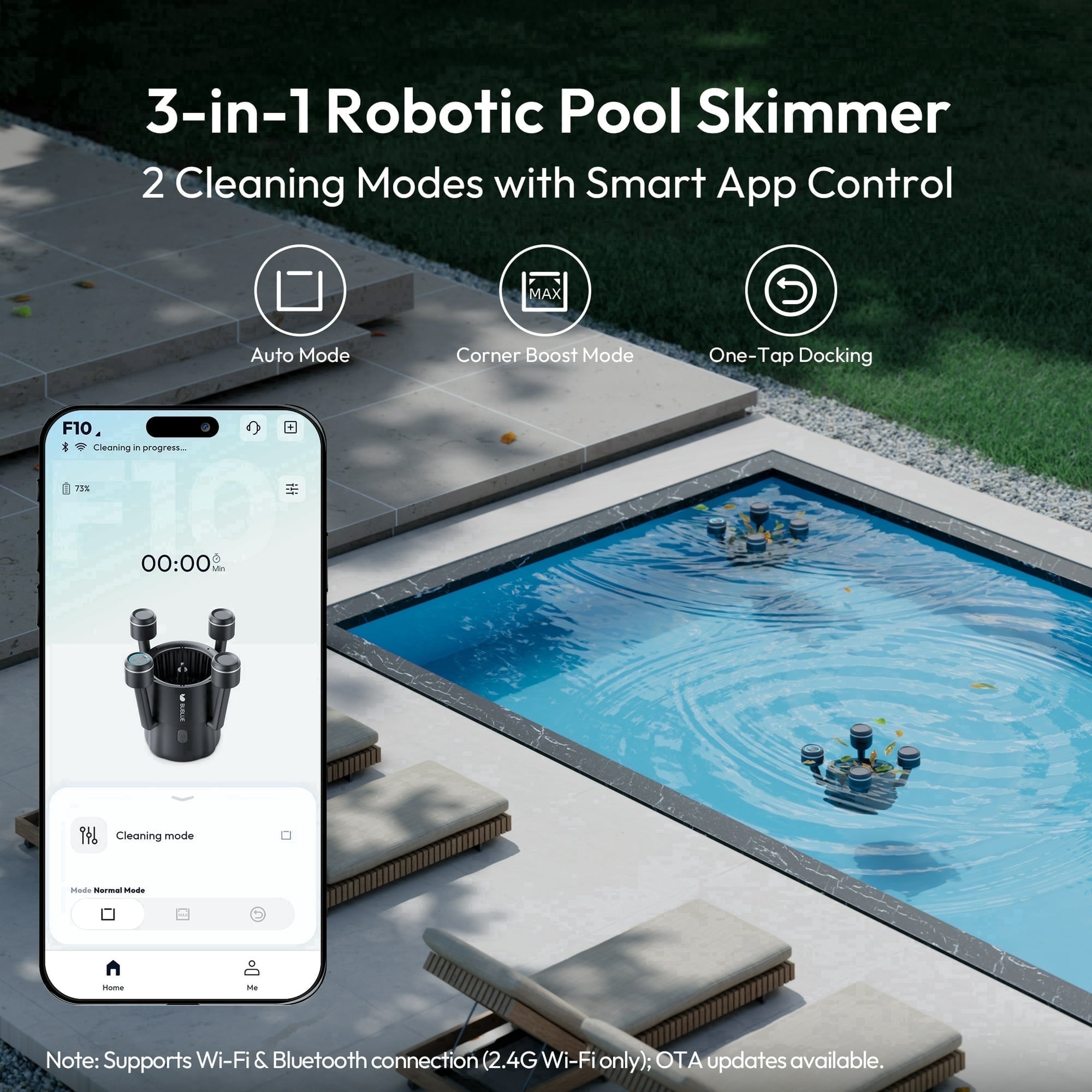 BuVortex V5 Robotic Surface Skimmer, Pool Cleaner with Powerful Suction, Dual Motor, 5L Filter, Dual Cleaning Modes, Smart App Control, One-Tap Docking, LED, AI Navigation