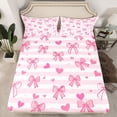 thumbnail image 2 of Homewish Cute Fashion Ribbon Queen Sheet Sets for Girl, Fashion Pink Stripes Flat Sheet, Cartoon Love Heart Queen Fitted Sheet, Microfiber Bedroom Decor, 4pcs, 2 of 7