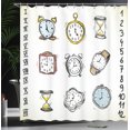 thumbnail image 4 of Ambesonne Hipster Shower Curtain, Hand Drawn Vintage Clock, 69"Wx84"L, White and Black, 4 of 5