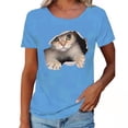 thumbnail image 3 of Camiseta de manga corta, camiseta de cuello redondo, camiseta para mujer, camiseta con estampado de gato, funcionamiento suave, 3 of 6