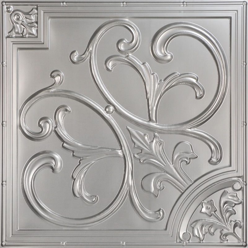 Lillies And Swirls 2 Ft X 2 Ft Pvc Glue Up Or Lay In Ceiling Tile In Silver Walmart Com