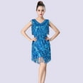 thumbnail image 2 of Telankuip Womens Trendy Fringe Sequin Latin Dance Short Dress for Party Performance Stage Show Ballroom Tango Outfit V-Neck Sleeveless Solid Color Sparkling Mini Dresses Sky Blue L, 2 of 3