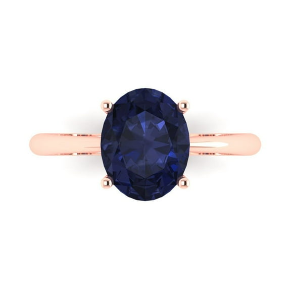Clara Pucci 14K Rose Gold 2.5ct BlueSapphire Solitaire Ring for Women