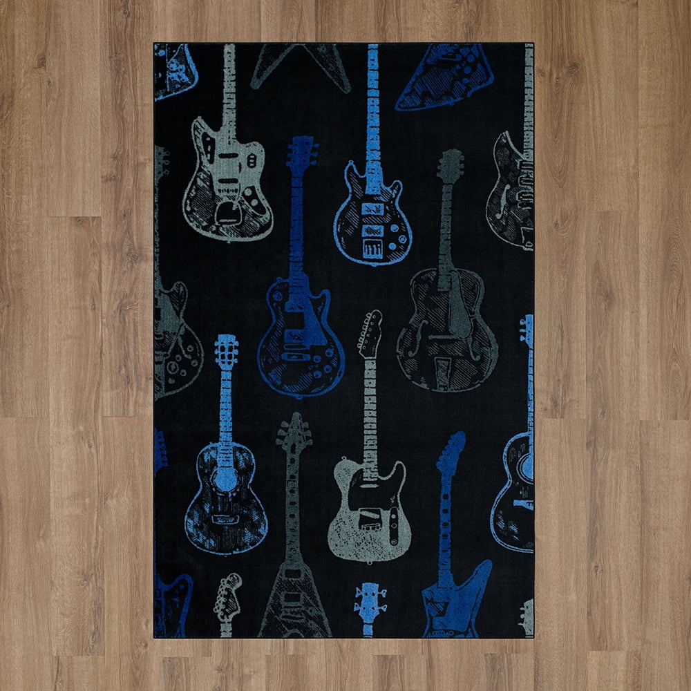 Mohawk Home Guitar Montage Printed Indoor Area Rug in Blue, 5'x8'