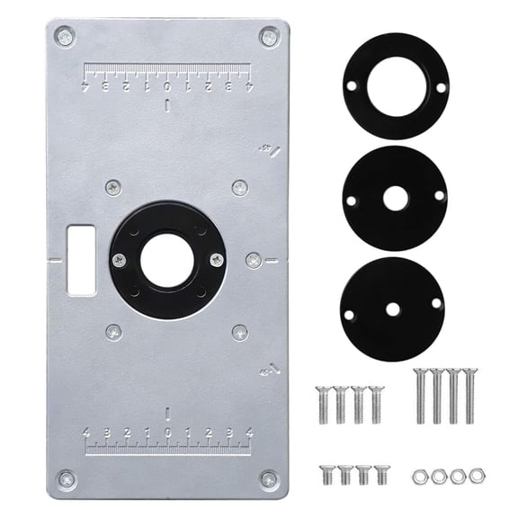 Aluminum Router Table Insert Plate for Popular Trimmers Router DIY Woodworking with 4 Rings and Screw for Woodworking Benches Router Table Plate Mounting Base Plate 9.3x4.7inch