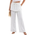 thumbnail image 4 of Guluxicc Womens Wide Leg Pants Elastic Waist Drawstring Ruffled Bottom Lounge Trousers Summer Casual Outfits for Everyday Wear, 4 of 5
