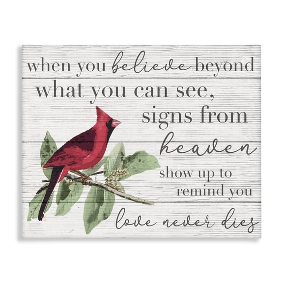 Stupell Industries Rustic Lodge Love Never Dies Inspirational Cardinal Canvas Art, 20 x 16, by Lil' Rue