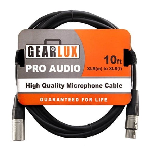 Gearlux XLR Microphone Cable Male to Female 10 Ft Fully Balanced Premium Mic Cable - 10ft