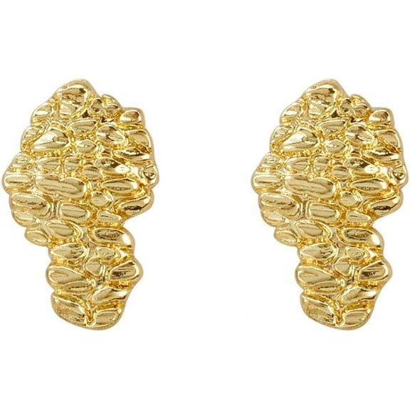Hip Hop Golden Nugget Jewelry 14K Gold Plated 9mm X 15mm Surgical Steel Post Pierced Fashion Stud Earring