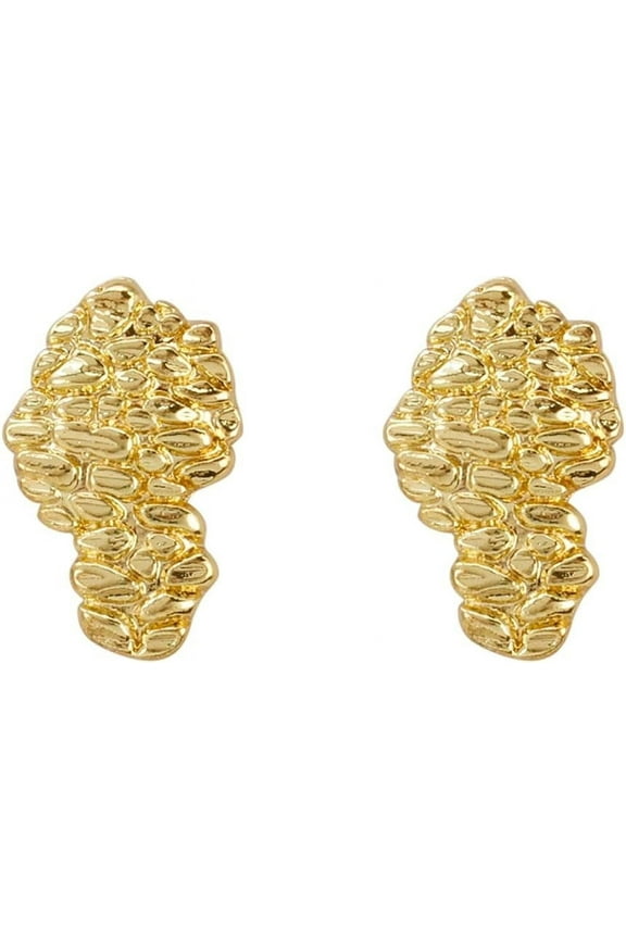 Hip Hop Golden Nugget Jewelry 14K Gold Plated 9mm X 15mm Surgical Steel Post Pierced Fashion Stud Earring