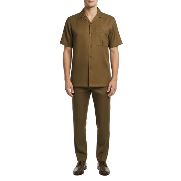 Men 2pc Walking Leisure Suit Short Sleeves By DREAMS 256-22 Solid Caramel