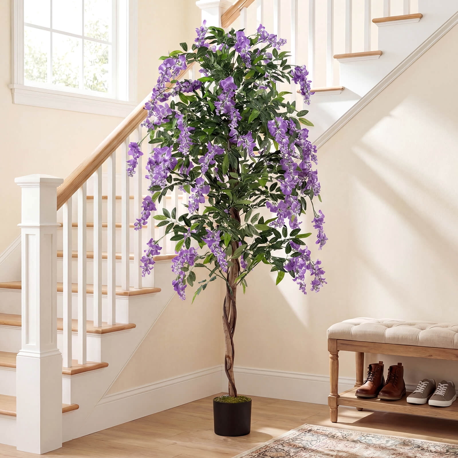 Costway 6 FT Artificial Wisteria Tree Set of 1 with Natural Trunks Purple Lifelike Flowers for Porch