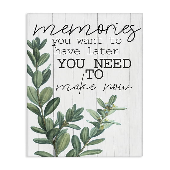 Stupell Industries Rustic Lodge Make Memories Now Rustic Green Plant Canvas Art, 16 x 20, by Kim Allen