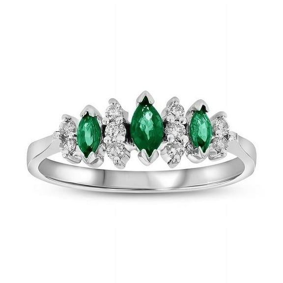 0.37 CTW Diamond & Emerald Ring, 14K White Gold - Size 4