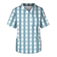 thumbnail image 4 of Domuza Scrub Top Men Plaid Stripe Graphics Short Sleeve V Neck Caregiver Uniform Relaxed Fit Soft Comfy Medical Scrub Tops with 3 Pockets Blue 2XL, 4 of 5