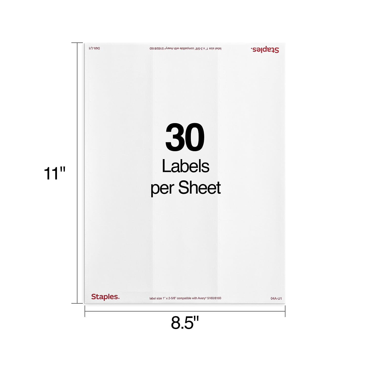 Staples Laser/Inkjet Address Labels 1" x 2 5/8" White 30 Labels/Sheet 60000/Carton ST18055-CCVS