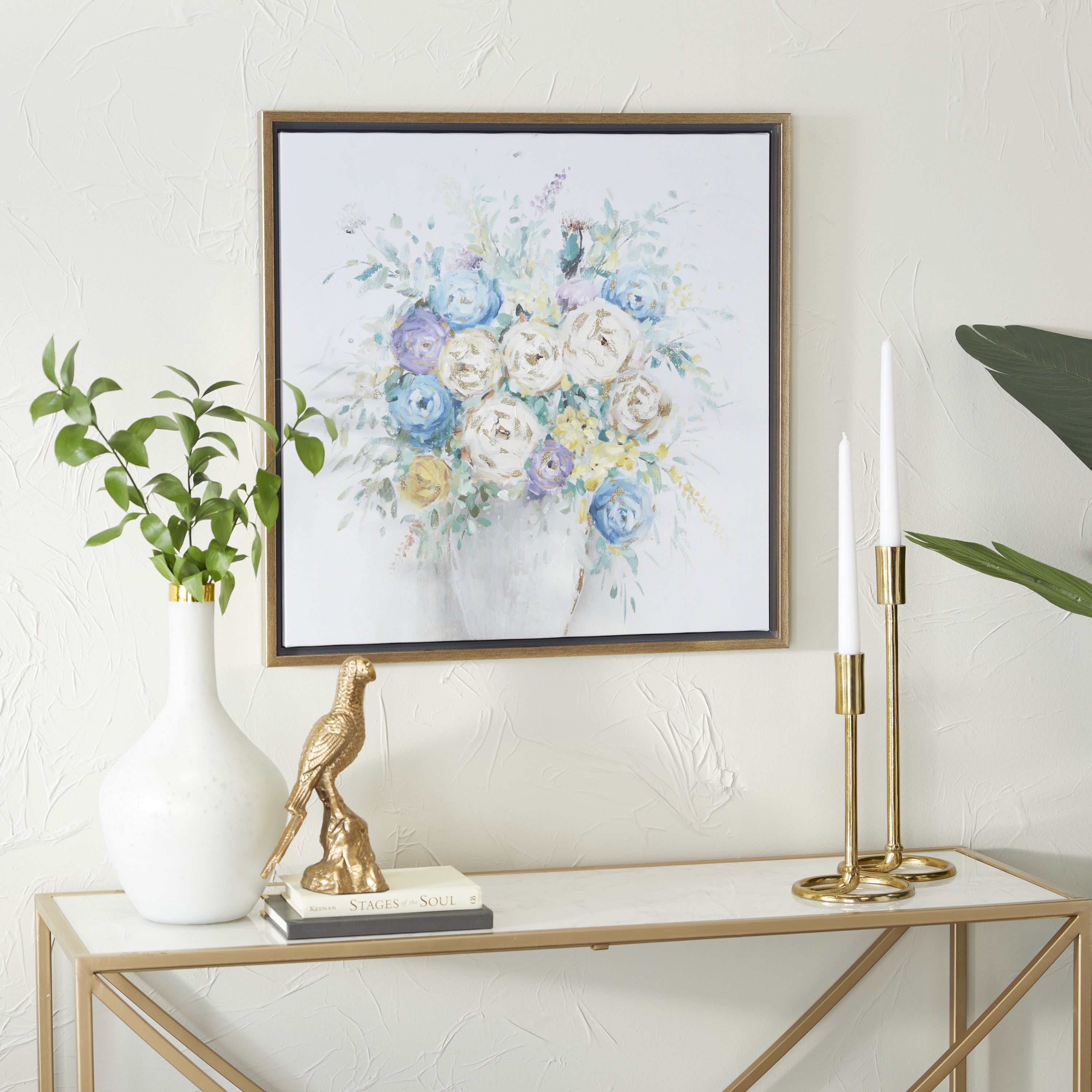 24" x 24" Bouquet Floral Framed Wall Art with Gold Frame, by DecMode ...