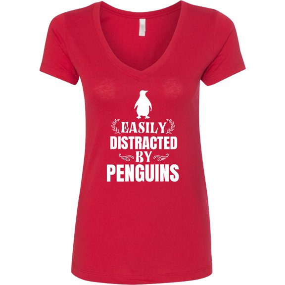 Inktastic Easily Distracted by Penguins Women's V-Neck T-Shirt
