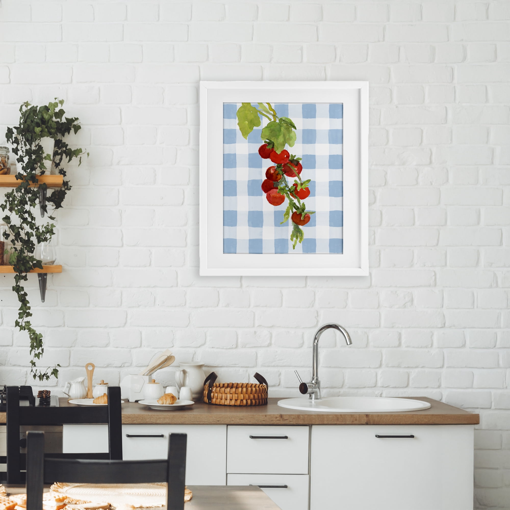 Stupell Industries Vine Ripe Tomatoes on Plaid White Framed Print Under Glass, design by Lanie Loreth