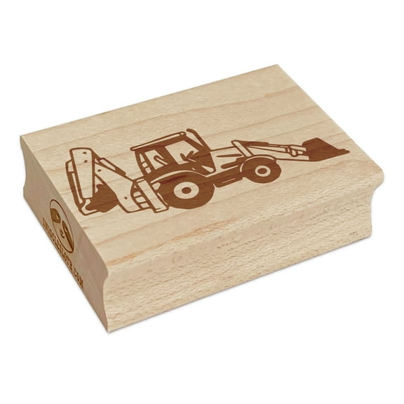Backhoe Construction Building Vehicle Rectangle Rubber Stamp Stamping Scrapbooking Crafting - Small 1.7in