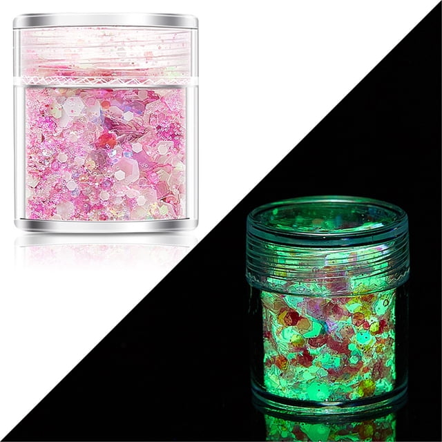 REK Glow In The Dark Glitter,Luminous Nail Glitter Holographic Chunky Glitter