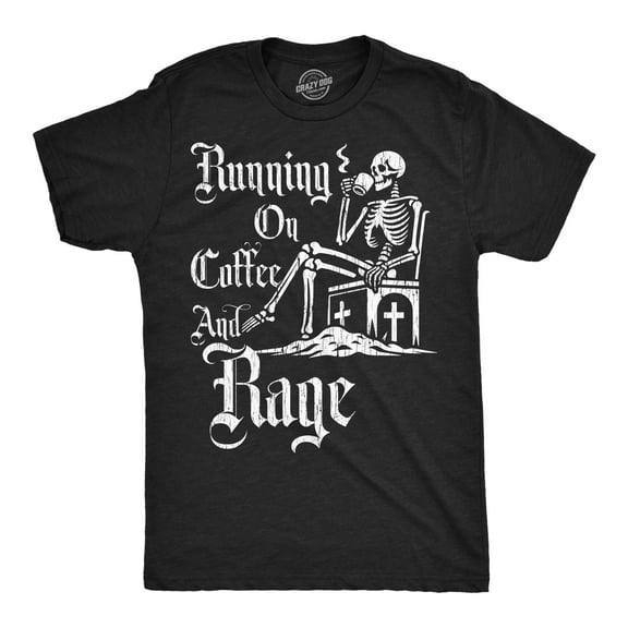 Mens Funny T Shirts Running On Coffee and Rage Sarcastic Caffeine Graphic Novelty Tee for Men Graphic Tees