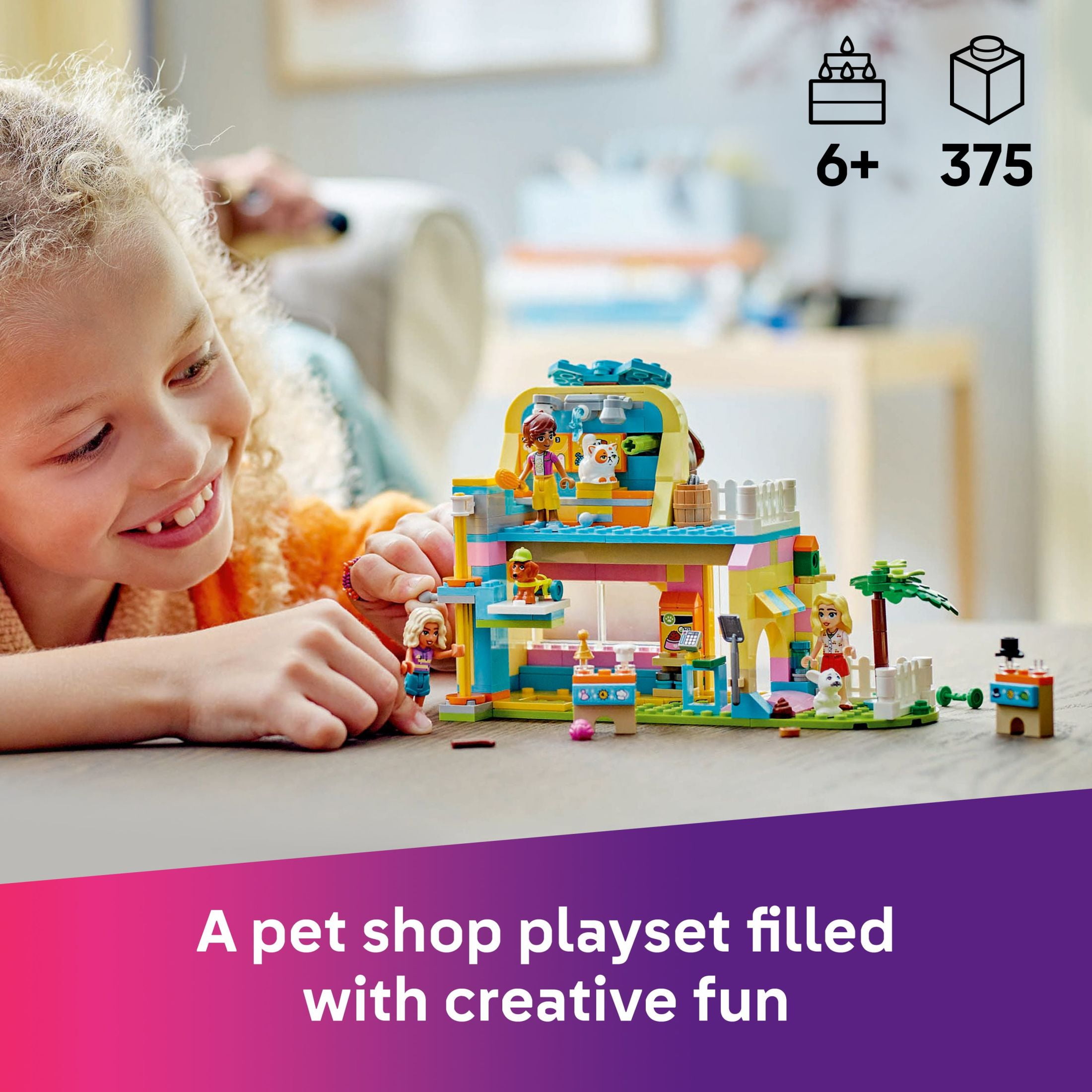 LEGO Friends Pet Accessories Shop Pretend Play Set - Building Toy for Kids, Girls and Boys, Ages 6+ - Gift for Kindergarten Graduation - with 3 Minidolls, Toy Dog, Cat, & Rabbit - 42650
