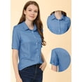 thumbnail image 2 of Unique Bargains Chemise en Denim Chambray à Manches Courtes pour Femmes Bleu TG, 2 of 5