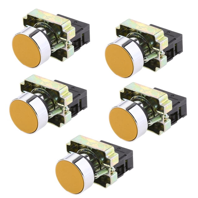 5 Piezas XB2-BA51 Botón de Parada de de Hongo Pulsador Seguridad de 22mm Amarillo shamjiam Pulsador