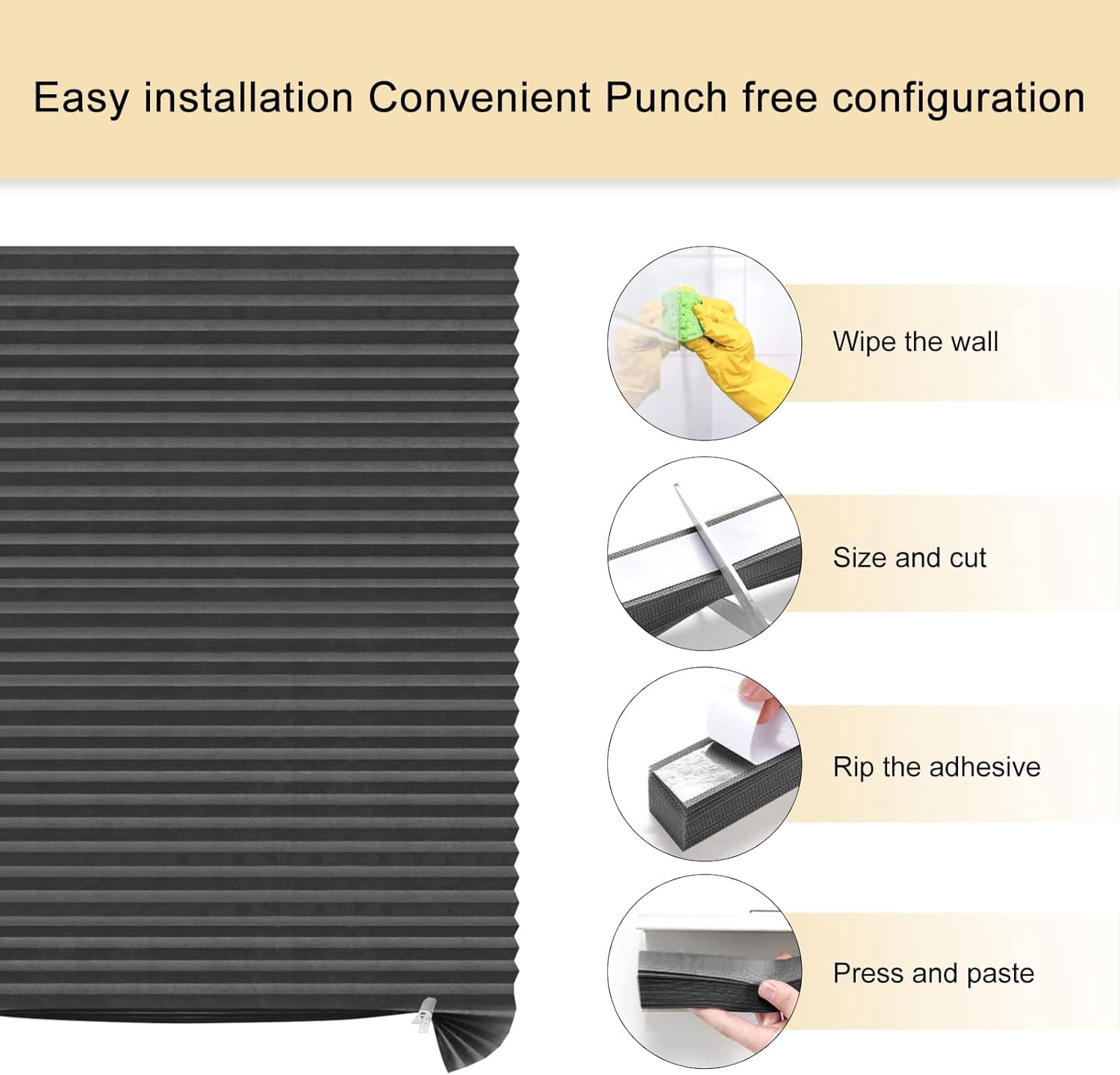 Window Blinds Cordless Blackout No Drill Cut to Size Clip On Stick On Self Adhesive Temporary Blinds Pleated Paper Blinds for Windows Doors Shades for Home Nursery Bedroom Kitchen Bathroom