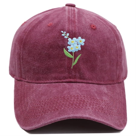 Women s Cotton Baseball Cap with Hand Embroidered Flower Adjustable Casual Sun Hat for Spring Summer Travel and Beach Days Wine One Size