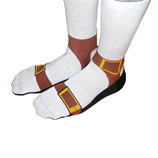 Jumpingount 1 par de calcetines de algodón con patrón de sandalia, calcetines de tubo medio transpirables para fiestas y viajes, accesorios para Calzado