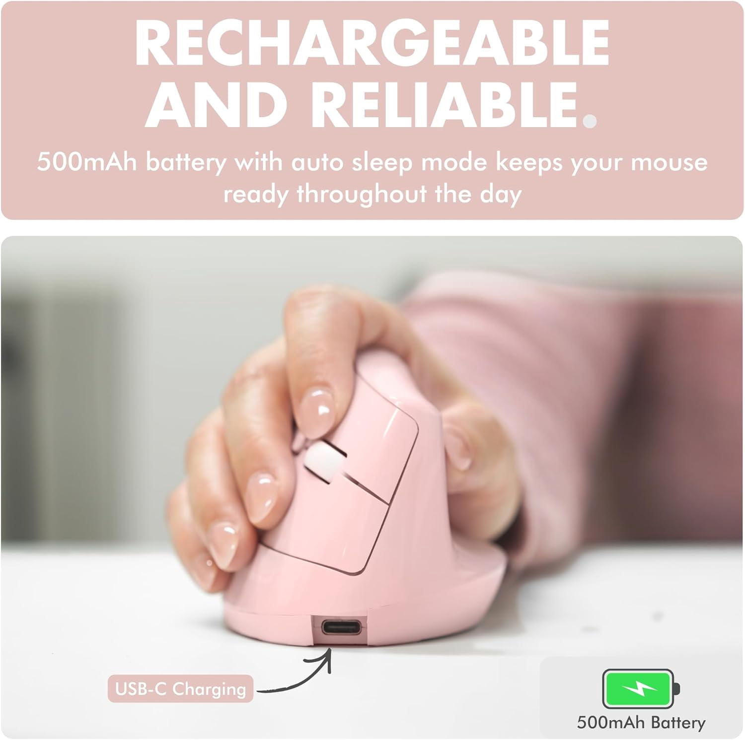 X9 Performance Wireless Vertical Ergonomic Mouse - (BT + 2.4Ghz) - Click in Comfort - Up to 4000 DPI, 6 Button, Rechargeable - Bluetooth Ergonomic Vertical Mouse Wireless - For Mac and PC - Pink