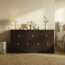 Homall 5 Drawer Double Dresser, Modern Wood Chest of Drawer for Living Room Bedroom,Brown
