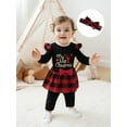 thumbnail image 5 of Miaouyo Infant Baby Girls Christmas Fall Outfit 0 3 6 9 12 18 Months Letters Print Romper with Plaid Pants and Headband Clothing Set, 5 of 9