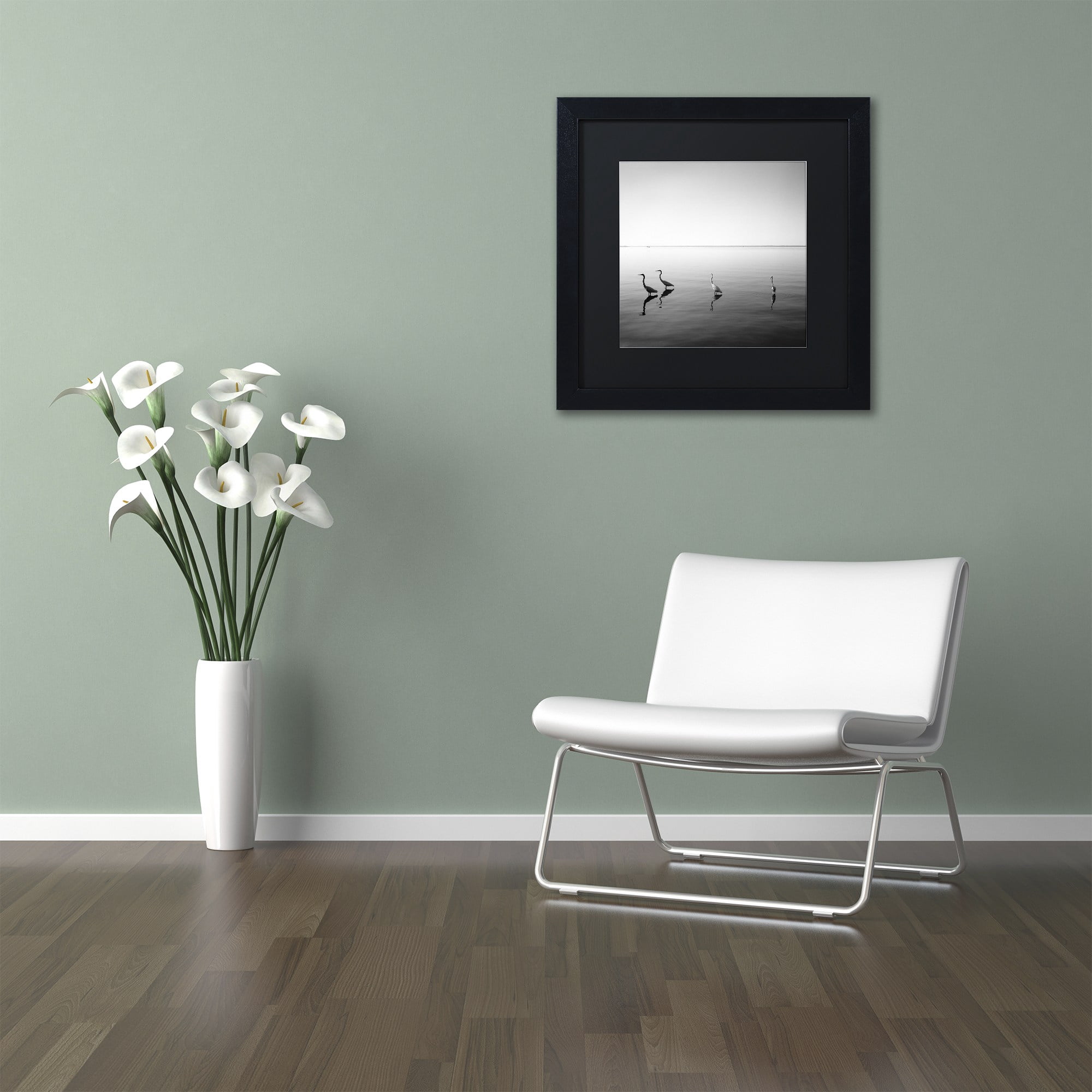 Trademark Fine Art "4 Herons" Canvas Art by Moises Levy Black Matte, Black Frame