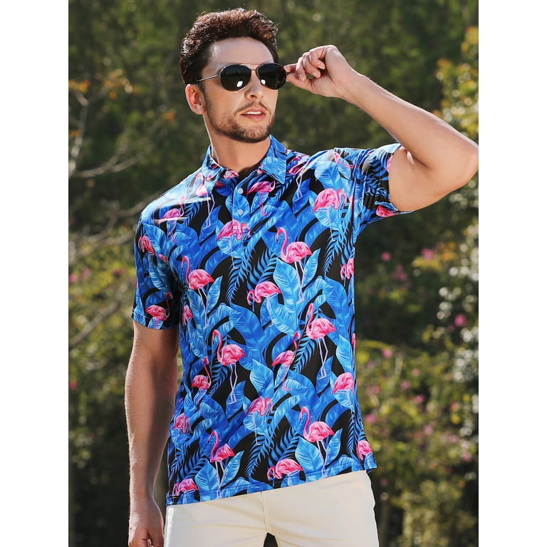 APTRO Men's Flamingo Print Hawaiian Golf Polo Shirt photo 4
