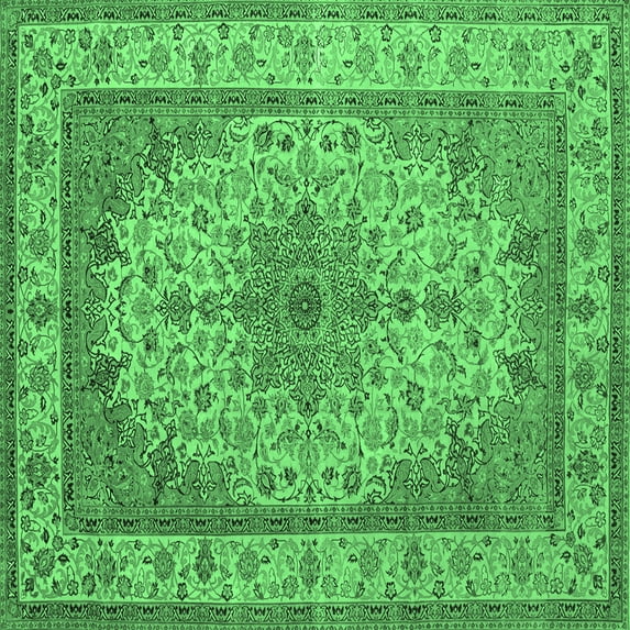 Ahgly Company Indoor Square Medallion Emerald Green Traditional Area Rugs, 6' Square