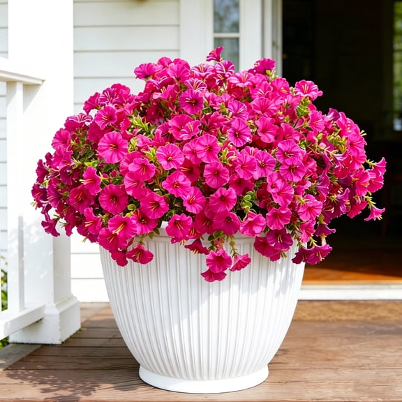 Hyindoor 12 Bundles Artificial Fake Flowers Morning Glory for Outdoors Decoration, UV Resistant No Fade Spring Decorations for Indoor Home Outside Porch Yard Garden (Fuchsia)