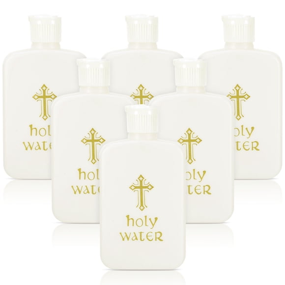FELTECHELECTR 6 botellas de agua bendita blancas con adornos dorados de plástico para Pascua.