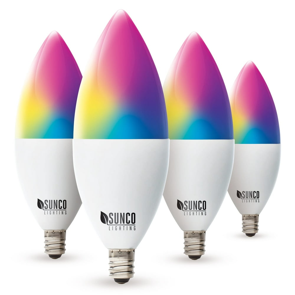 Sunco Lighting 4 Pack WiFi LED Smart Bulb, B11 Candelabra, 4.5W, E12
