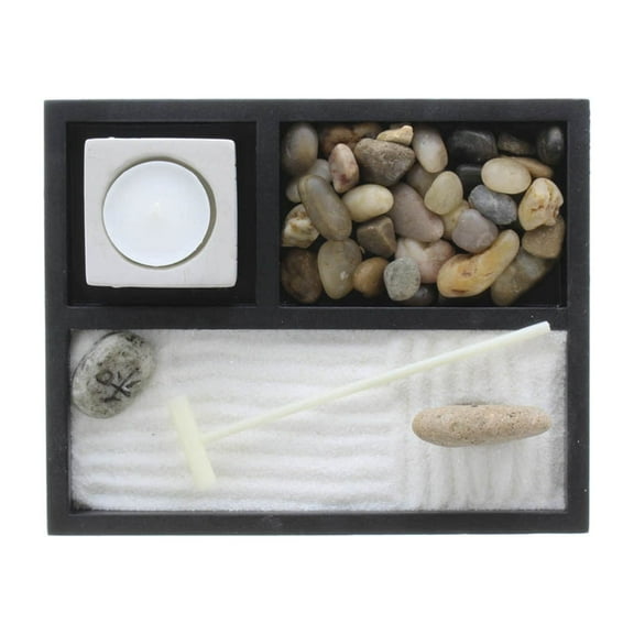 Zingz & Thingz Rectangular Tabletop Zen Garden Kit - 7" - Black and White