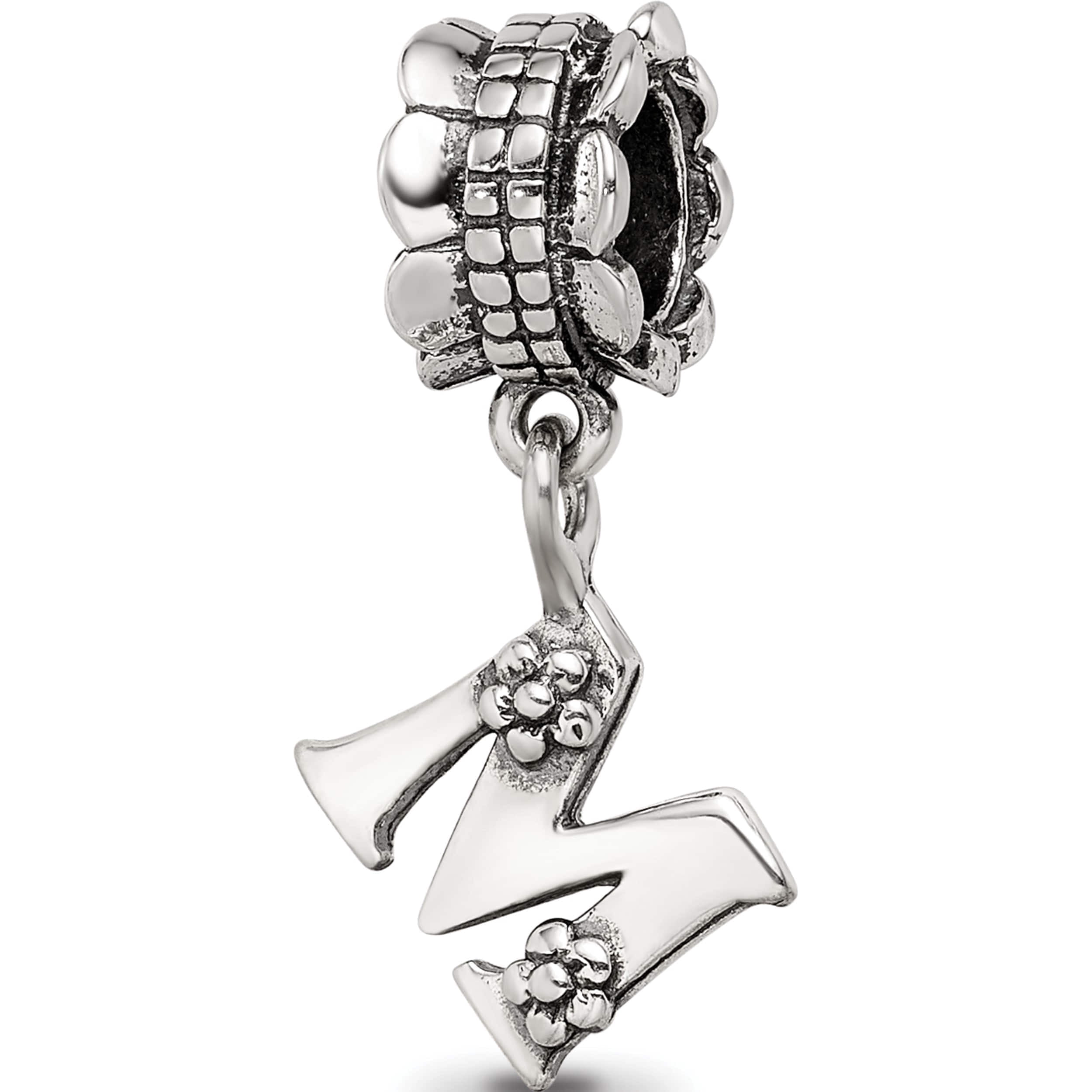 Sterling Silver Reflections Letter M Dangle Bead (19.09 X 8.18) Made In Thailand qrs1400m