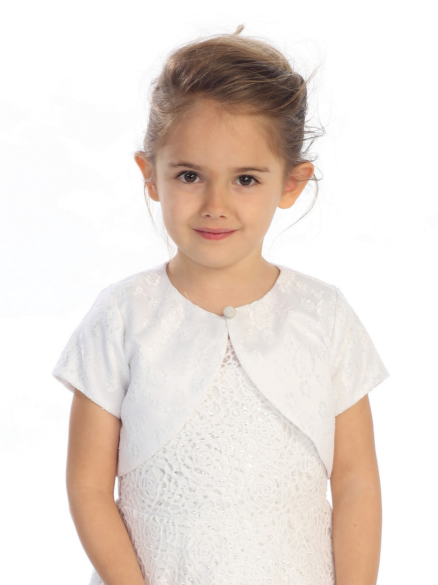 Tip Top Kids Little Girls White Single Button Short Sleeve Lace